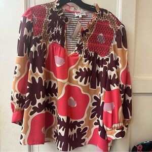 CROSBY by Mollie Burch Pink and Brown Floral Blouse